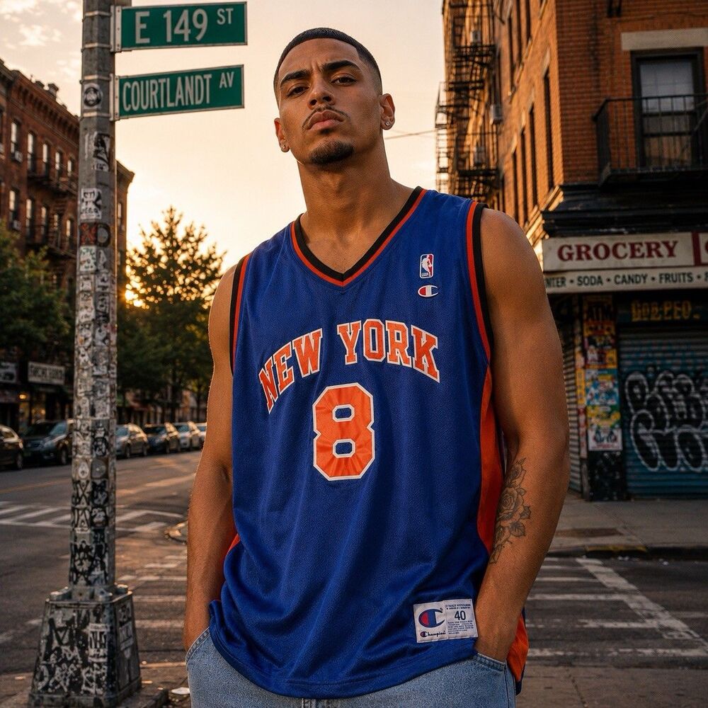 Vintage Champion Latrell Sprewell #8 New York Knicks Jersey Mens 40 Blue NBA